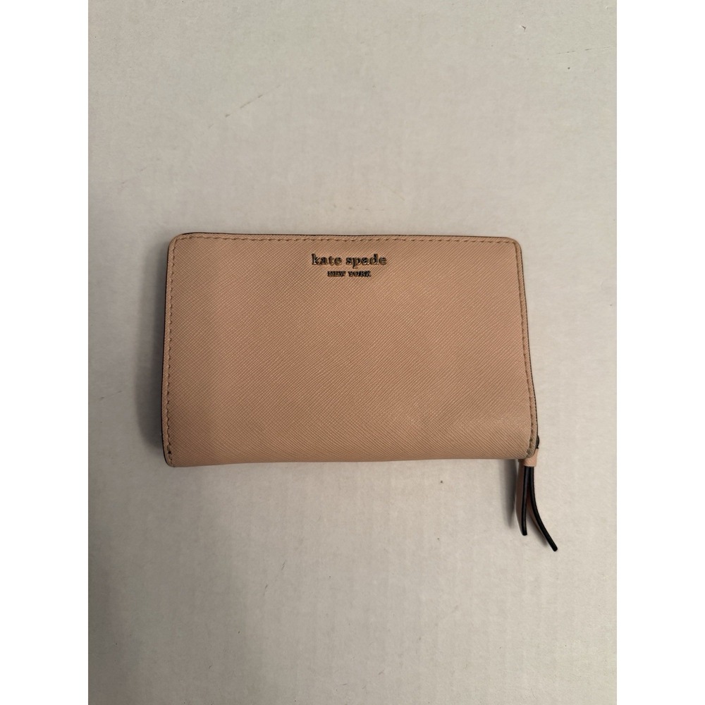 Kate Spade New York Bifold Wallet Zipper Compartment Snap Closure Nude Beige